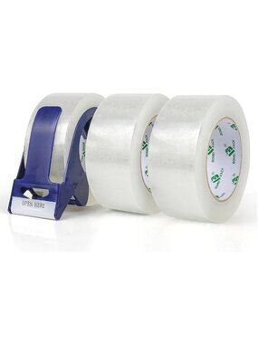 Strong Packing Tape with Blue Dispenser - Clear Shipping & Moving Adhesive, 3